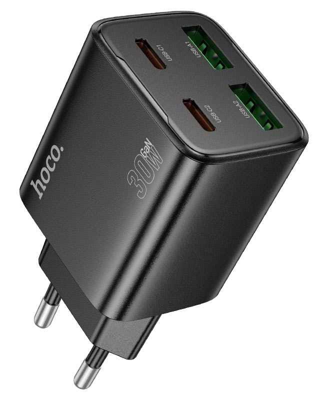 Сетевое зарядное устройство HOCO N56 Fundador four-port PD30W(2C2A) charger(EU) Black (694200763249)
